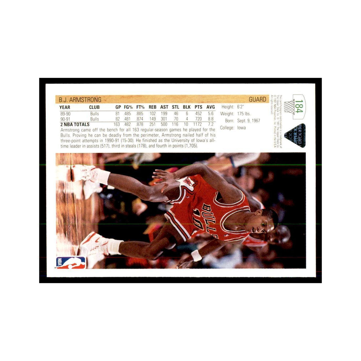 1991 Upper Deck B.J. Armstrong Basketball Cards #184
