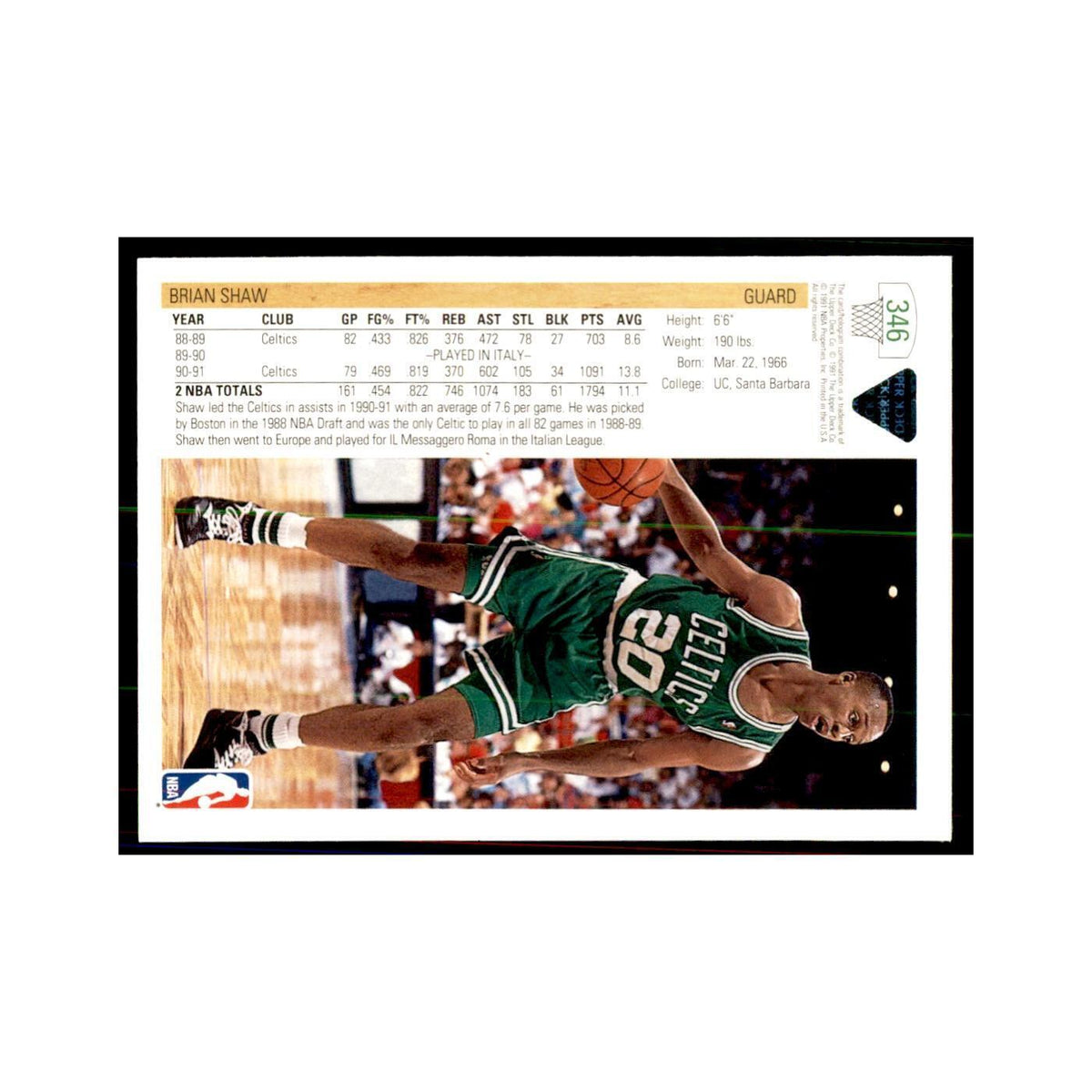 1991 Upper Deck Brian Shaw Basketball Cards #346