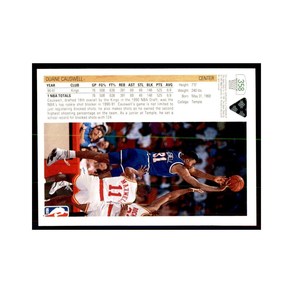 1991 Upper Deck Duane Causwell Basketball Cards #358