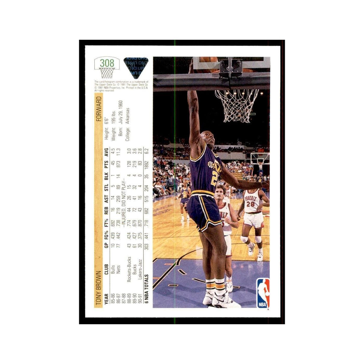 1991 Upper Deck Tony Brown Basketball Cards #308