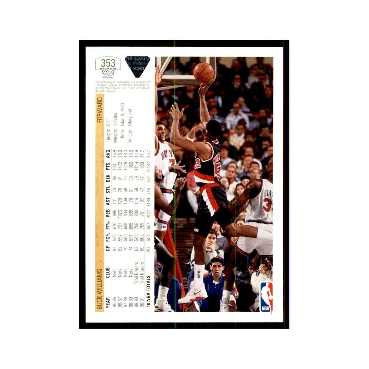 1991 Upper Deck Buck Williams Basketball Cards #353
