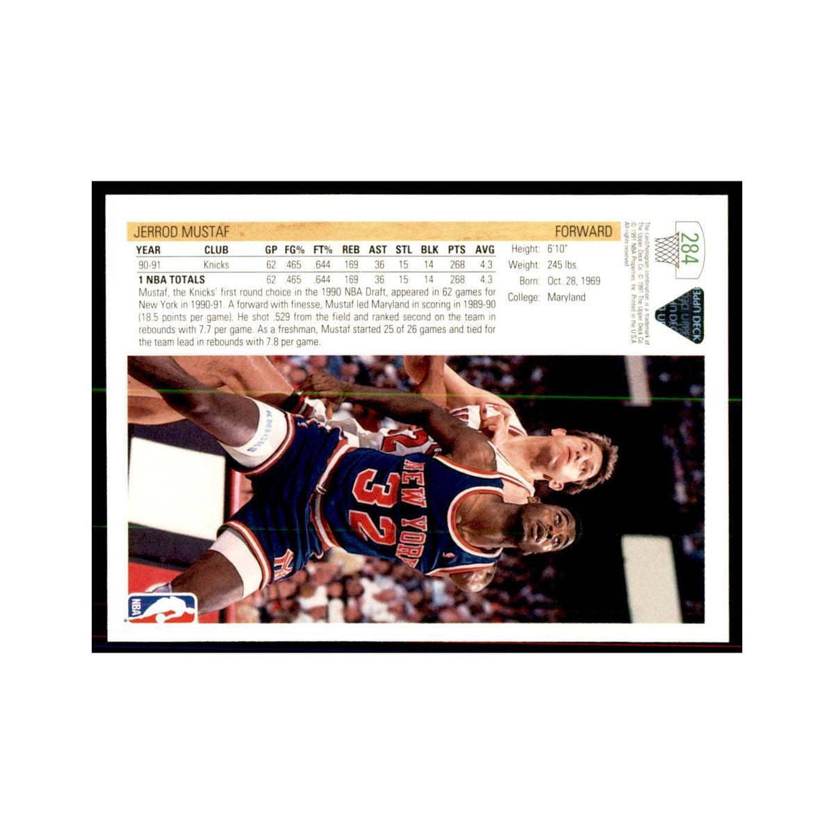 1991 Upper Deck Jerrod Mustaf Basketball Cards #284