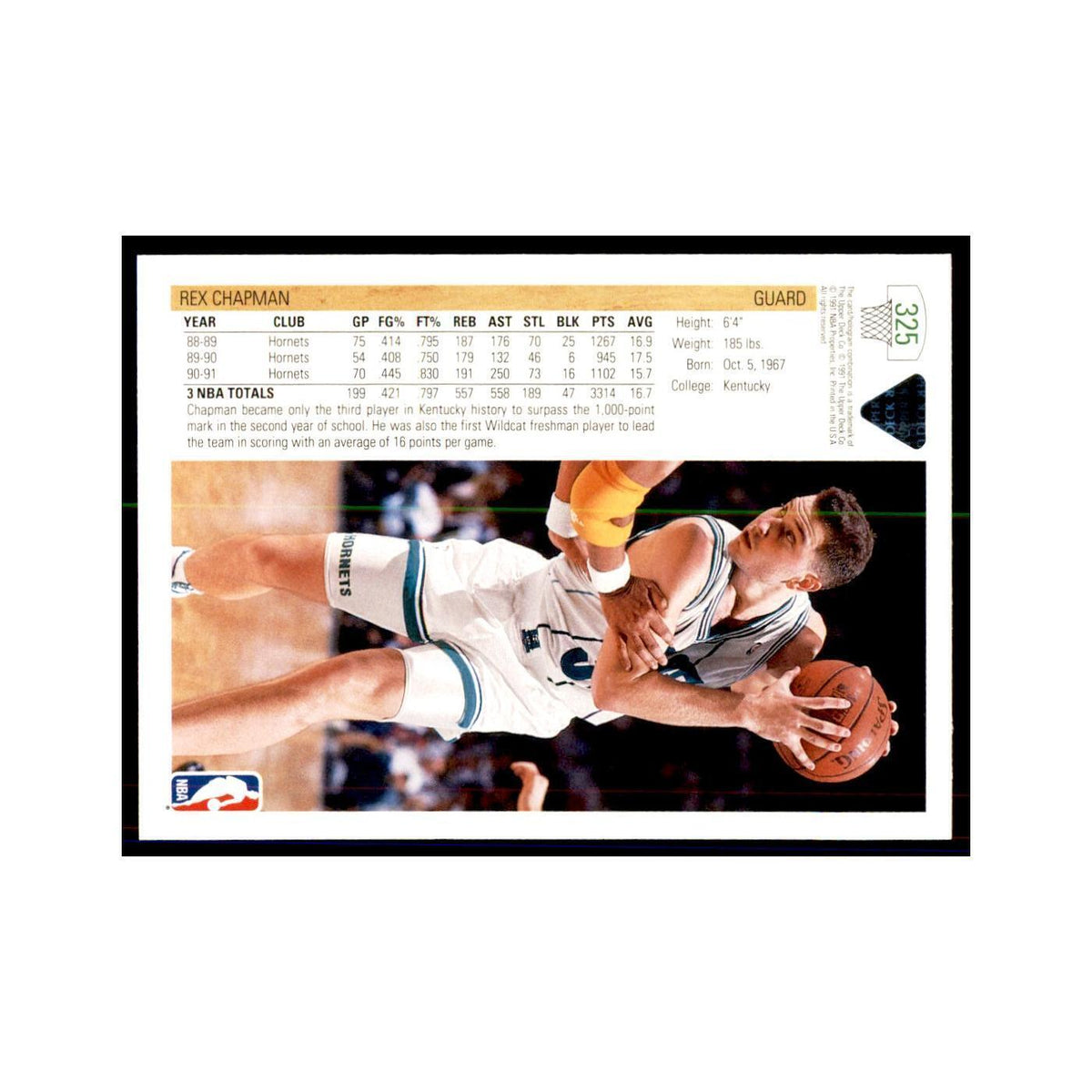 1991 Upper Deck Rex Chapman Basketball Cards #325