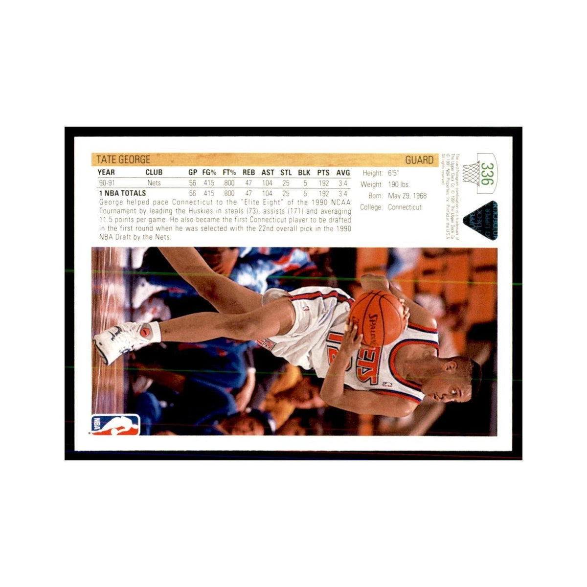 1991 Upper Deck Tate George Basketball Cards #336