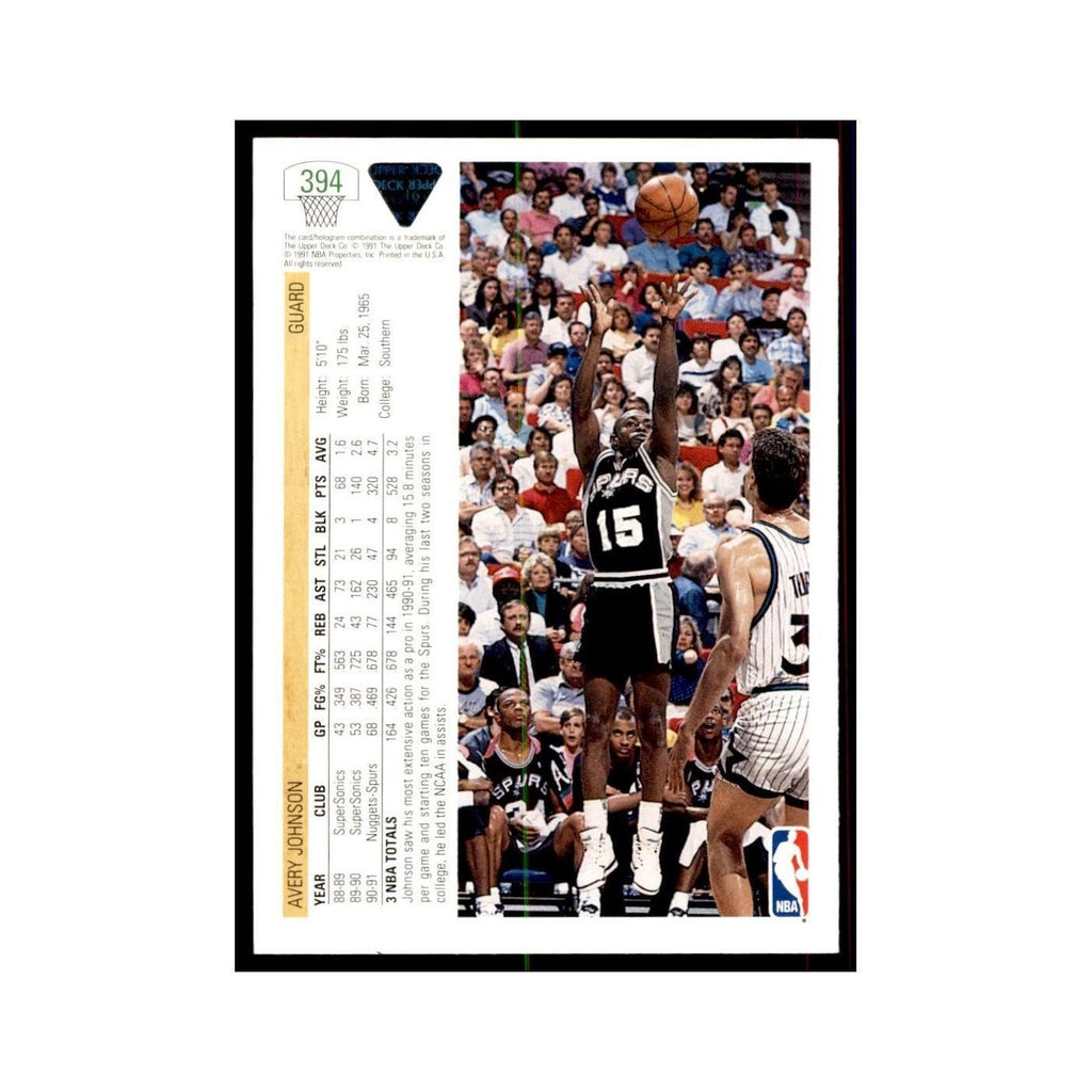 1991 Upper Deck Avery Johnson Basketball Cards #394