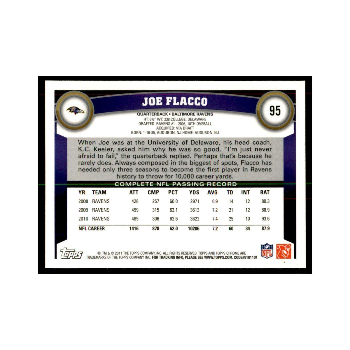 2011 Topps Chrome Joe Flacco Football Cards #95