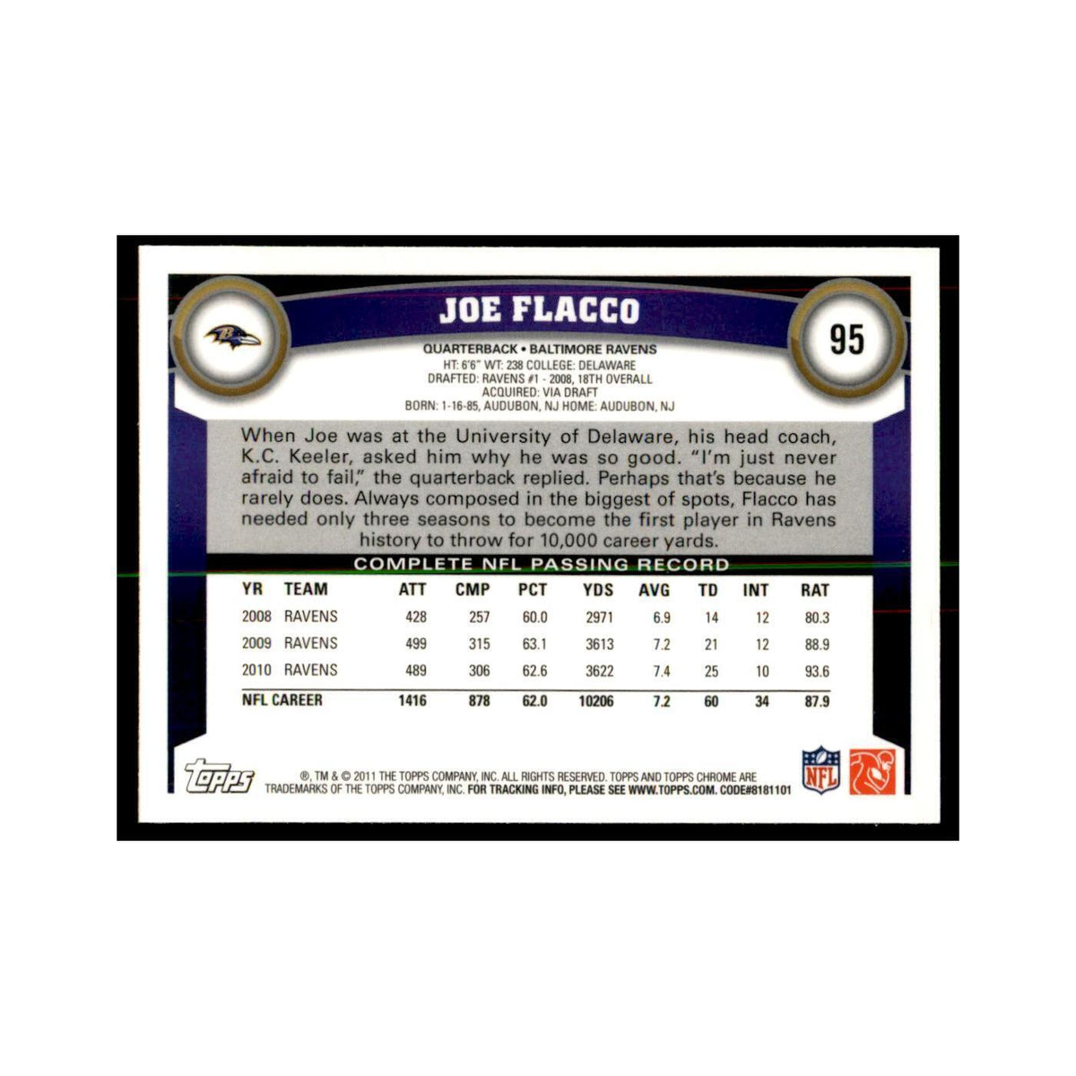 2011 Topps Chrome Joe Flacco Football Cards #95