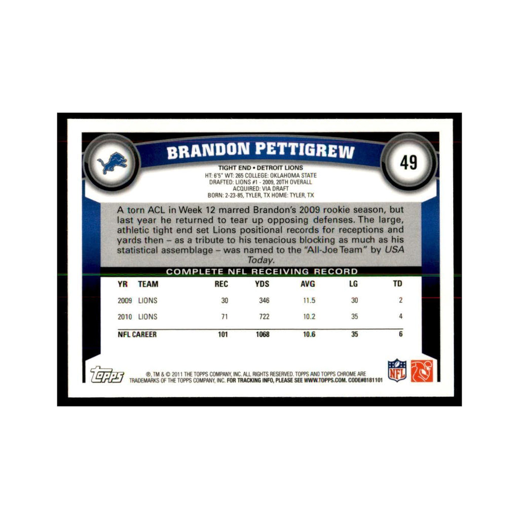 2011 Topps Chrome Brandon Pettigrew Football Cards #49