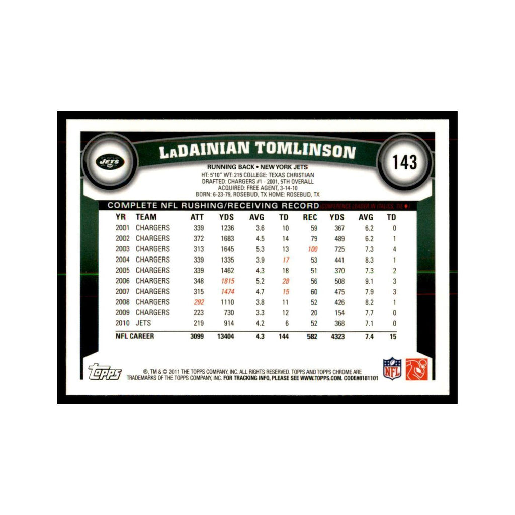 2011 Topps Chrome LaDainian Tomlinson Football Cards #143