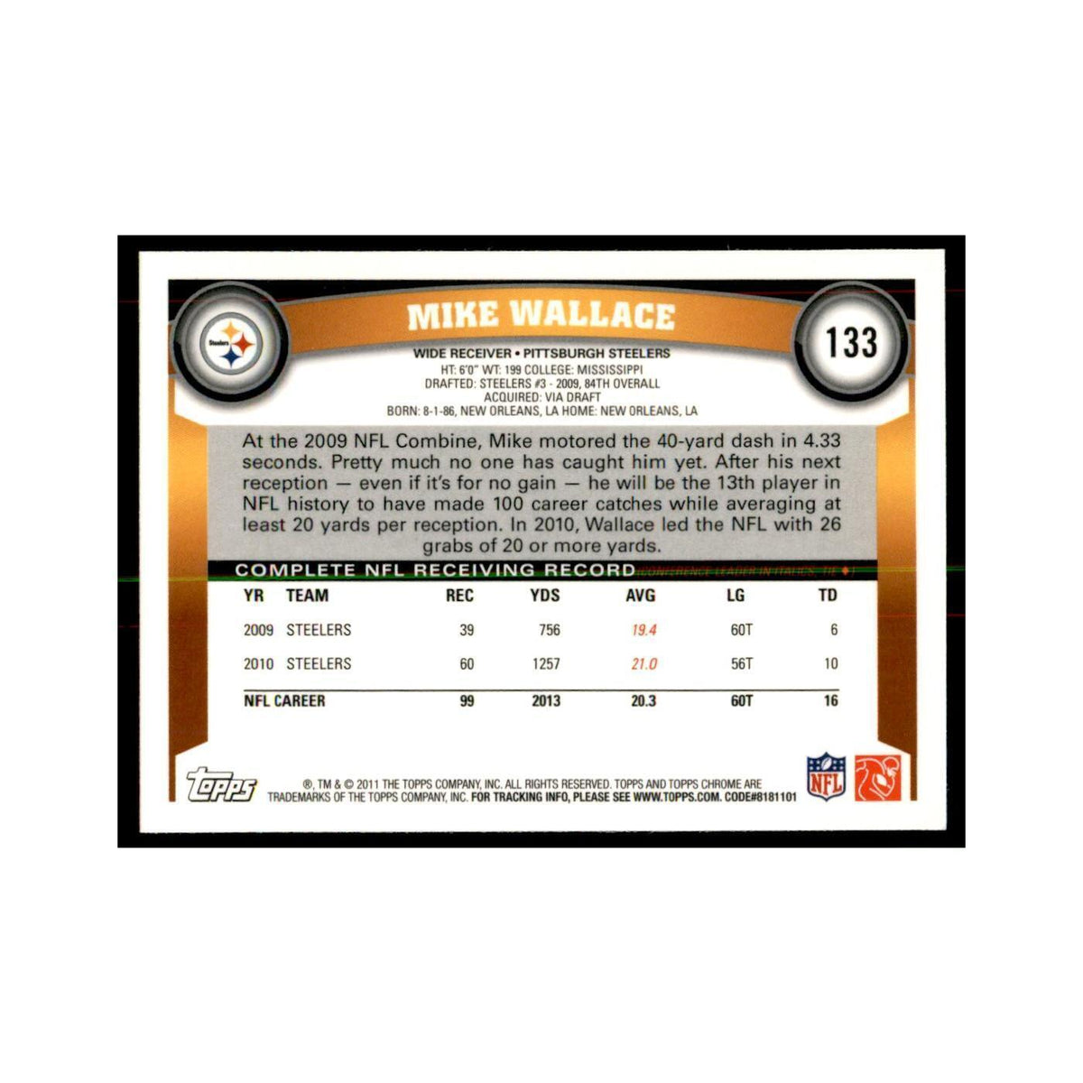 2011 Topps Chrome Mike Wallace Football Cards #133
