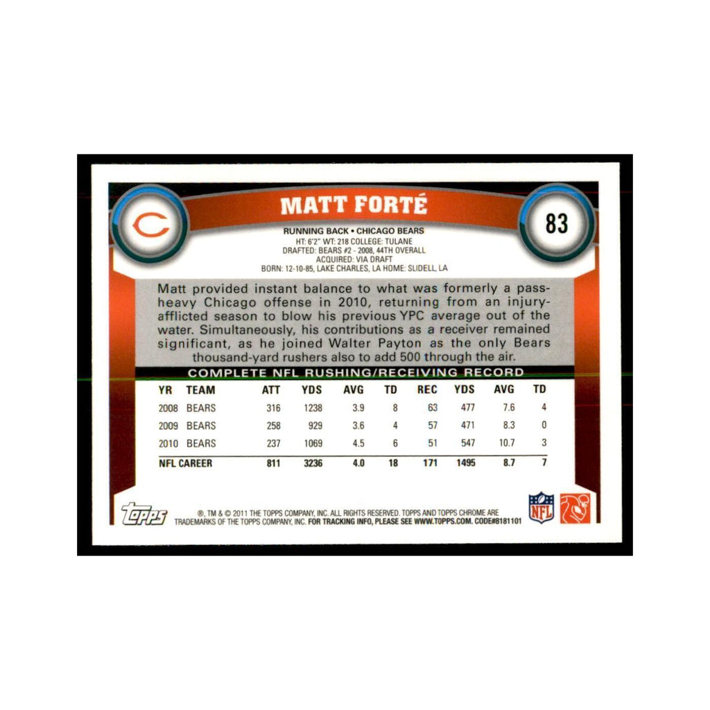 2011 Topps Chrome Matt Forte Football Cards #83