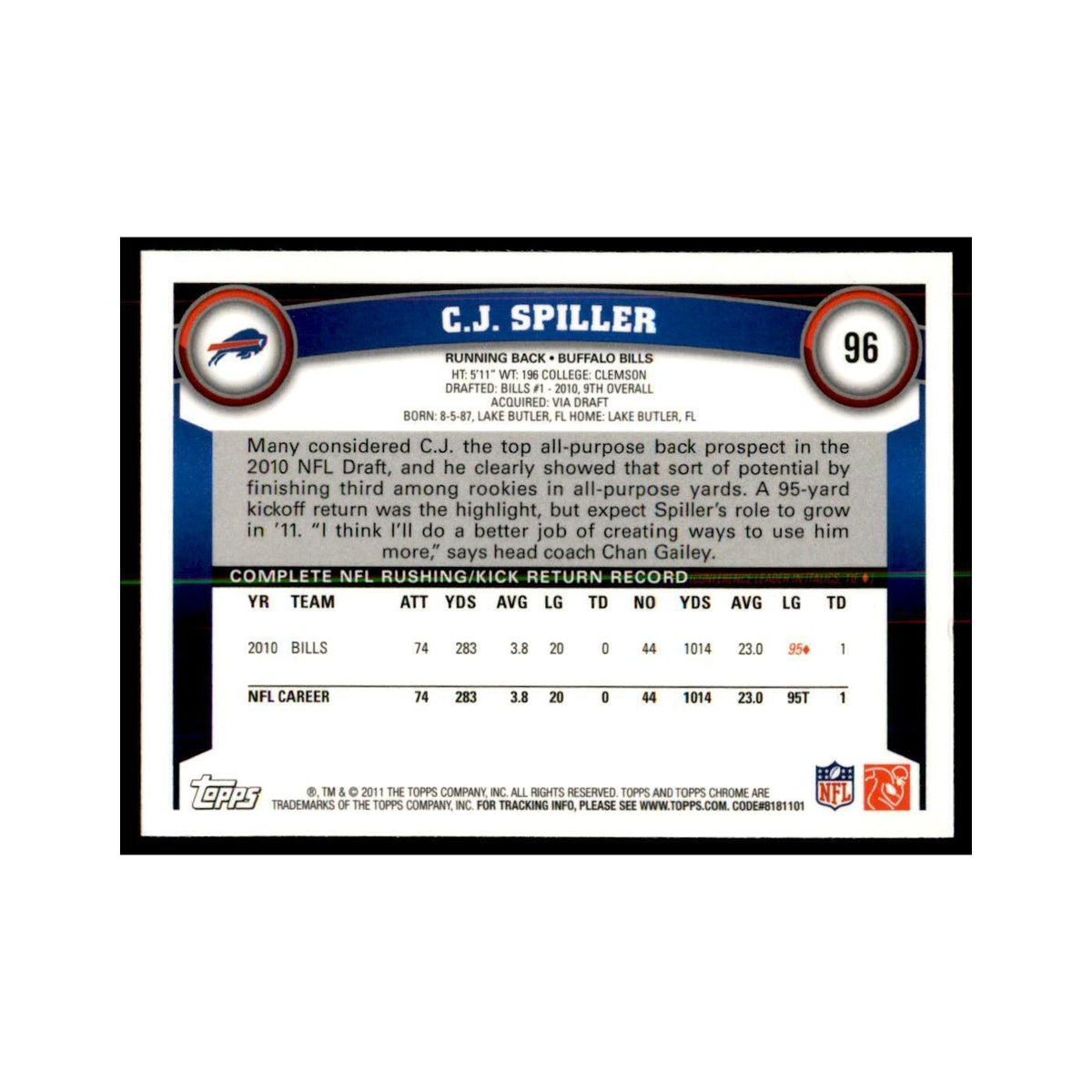 2011 Topps Chrome C.J. Spiller Football Cards #96
