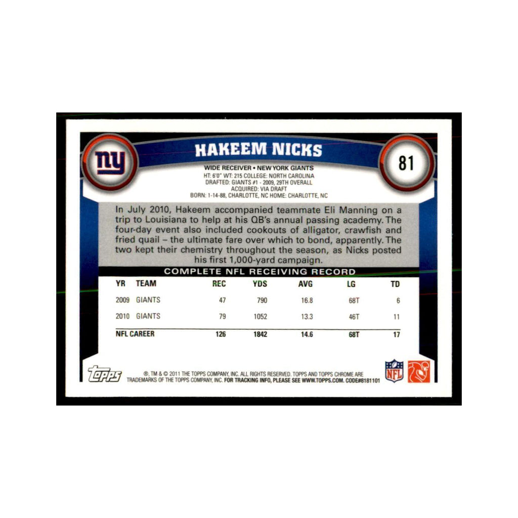 2011 Topps Chrome Hakeem Nicks Football Cards #81