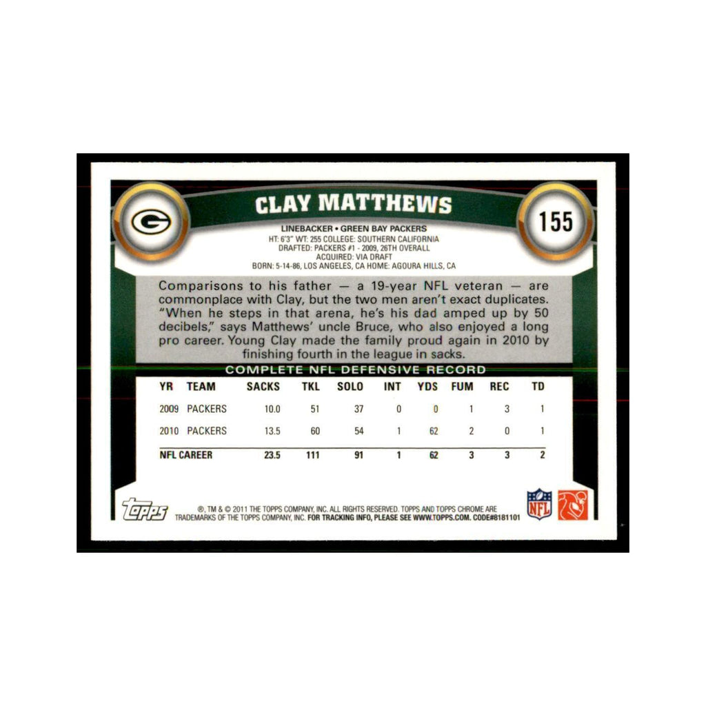 2011 Topps Chrome Clay Matthews Football Cards #155