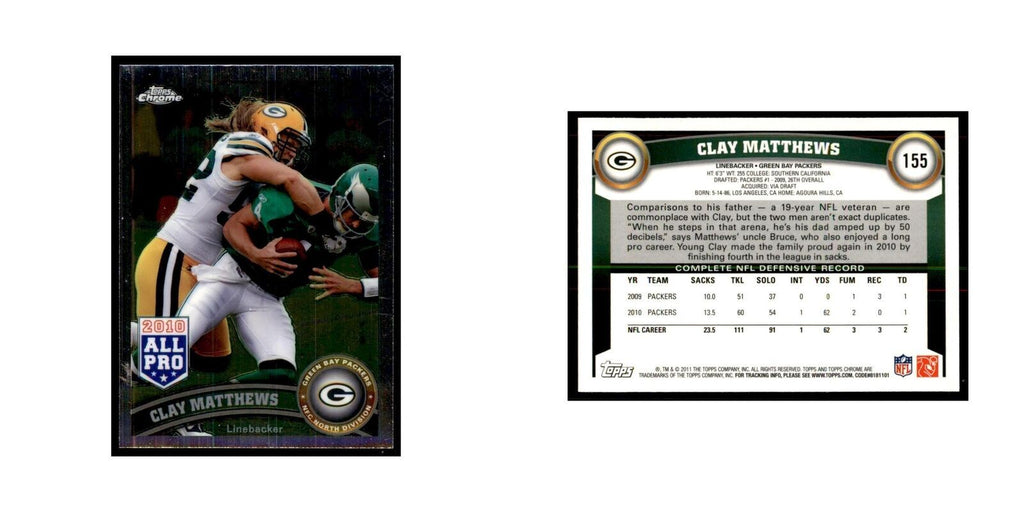2011 Topps Chrome Clay Matthews Football Cards #155