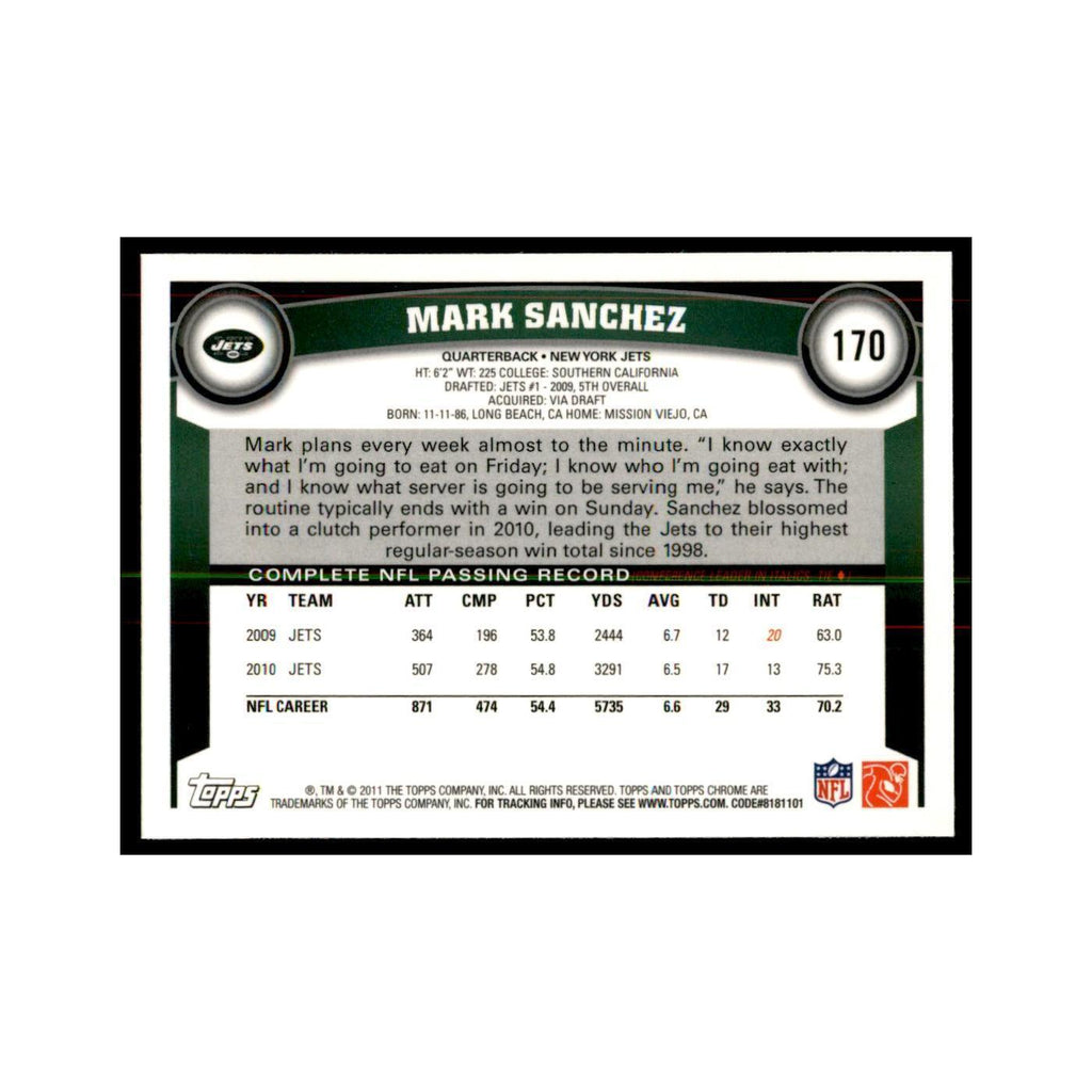 2011 Topps Chrome Mark Sanchez Football Cards #170