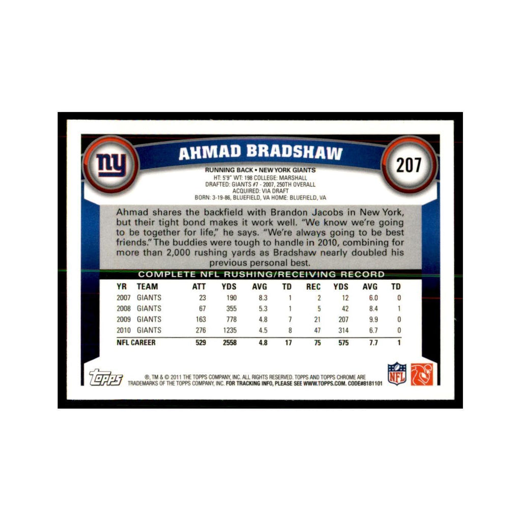 2011 Topps Chrome Ahmad Bradshaw Football Cards #207