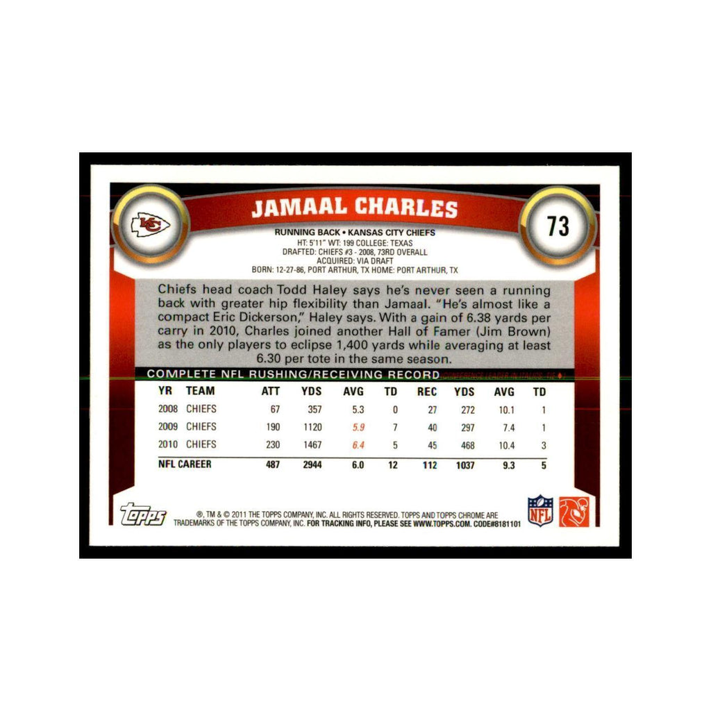 2011 Topps Chrome Jamaal Charles Football Cards #73