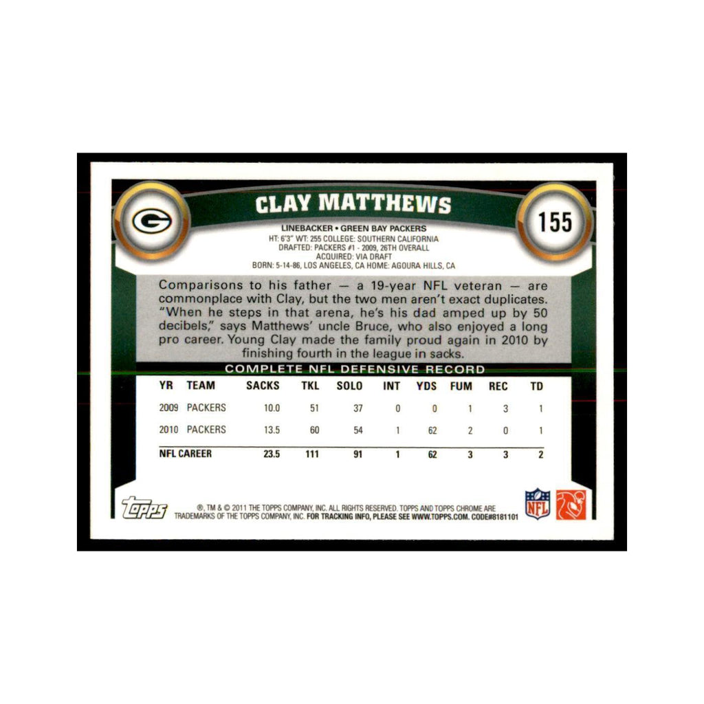 2011 Topps Chrome Clay Matthews Football Cards #155