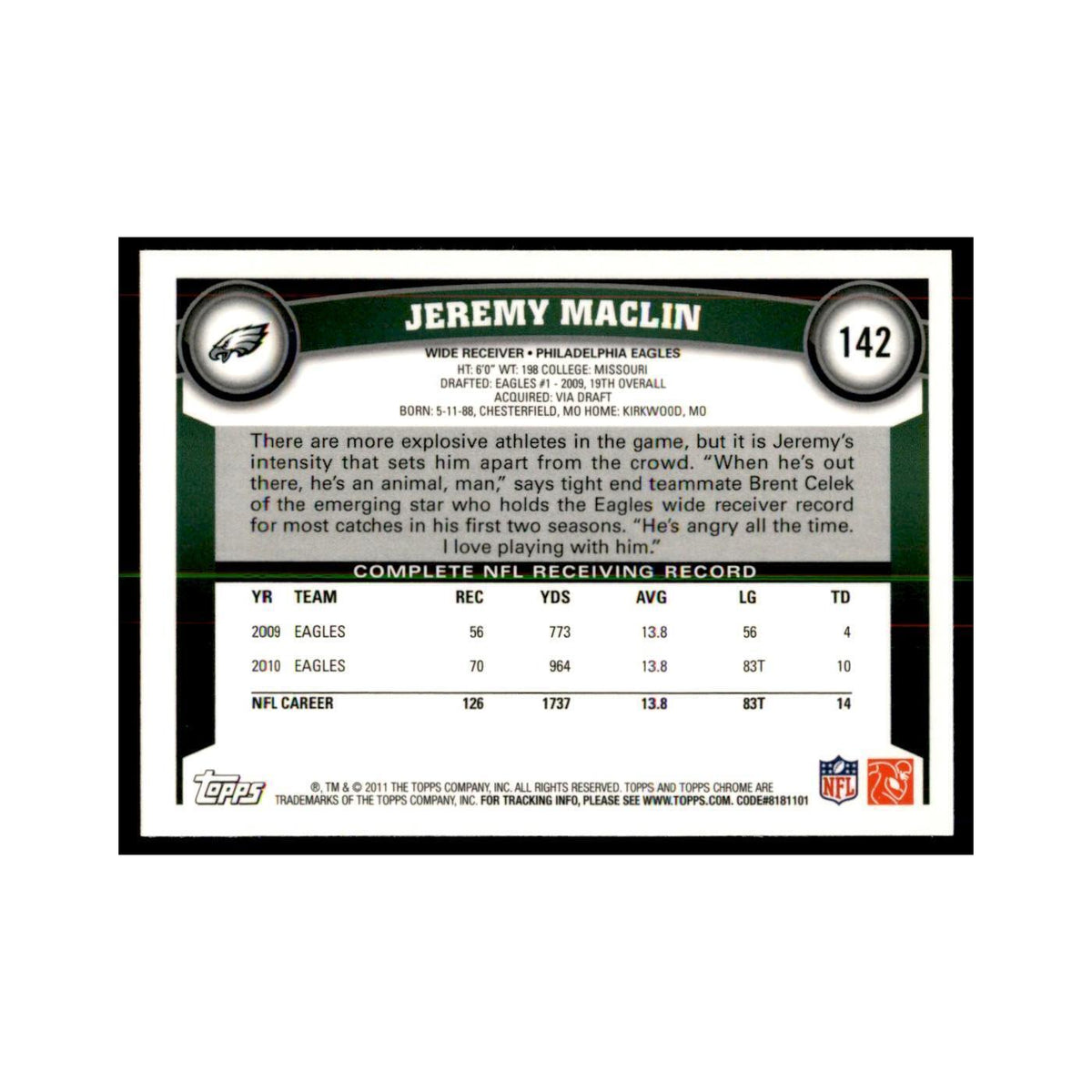2011 Topps Chrome Jeremy Maclin Football Cards #142