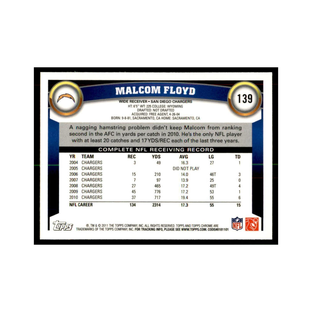 2011 Topps Chrome Malcom Floyd Football Cards #139