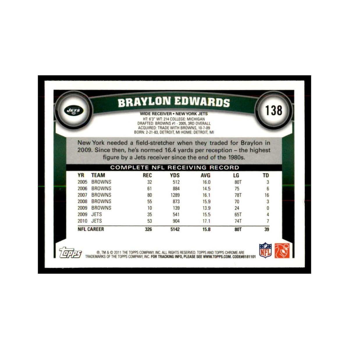 2011 Topps Chrome Braylon Edwards Football Cards #138