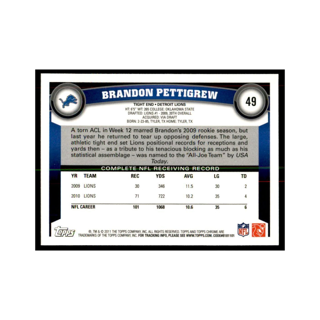 2011 Topps Chrome Brandon Pettigrew Football Cards #49