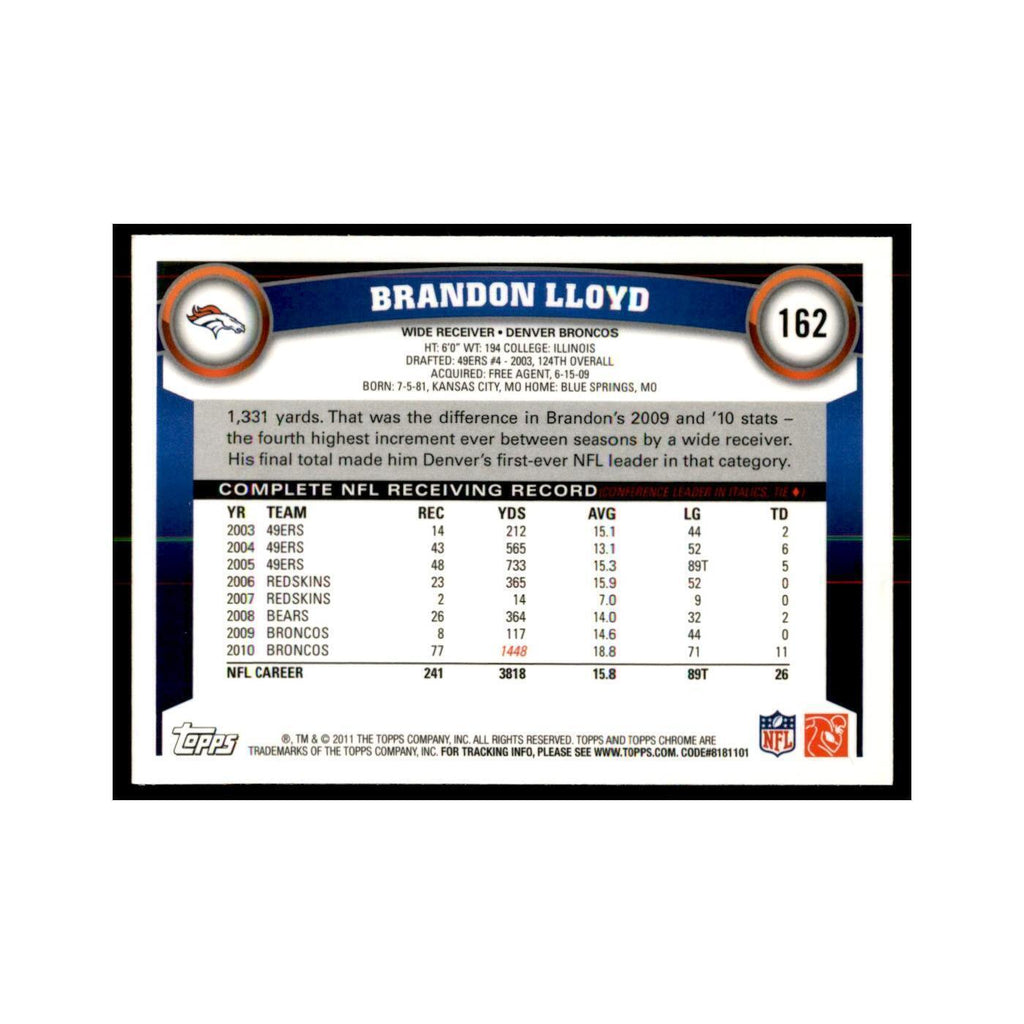 2011 Topps Chrome Brandon Lloyd Football Cards #162