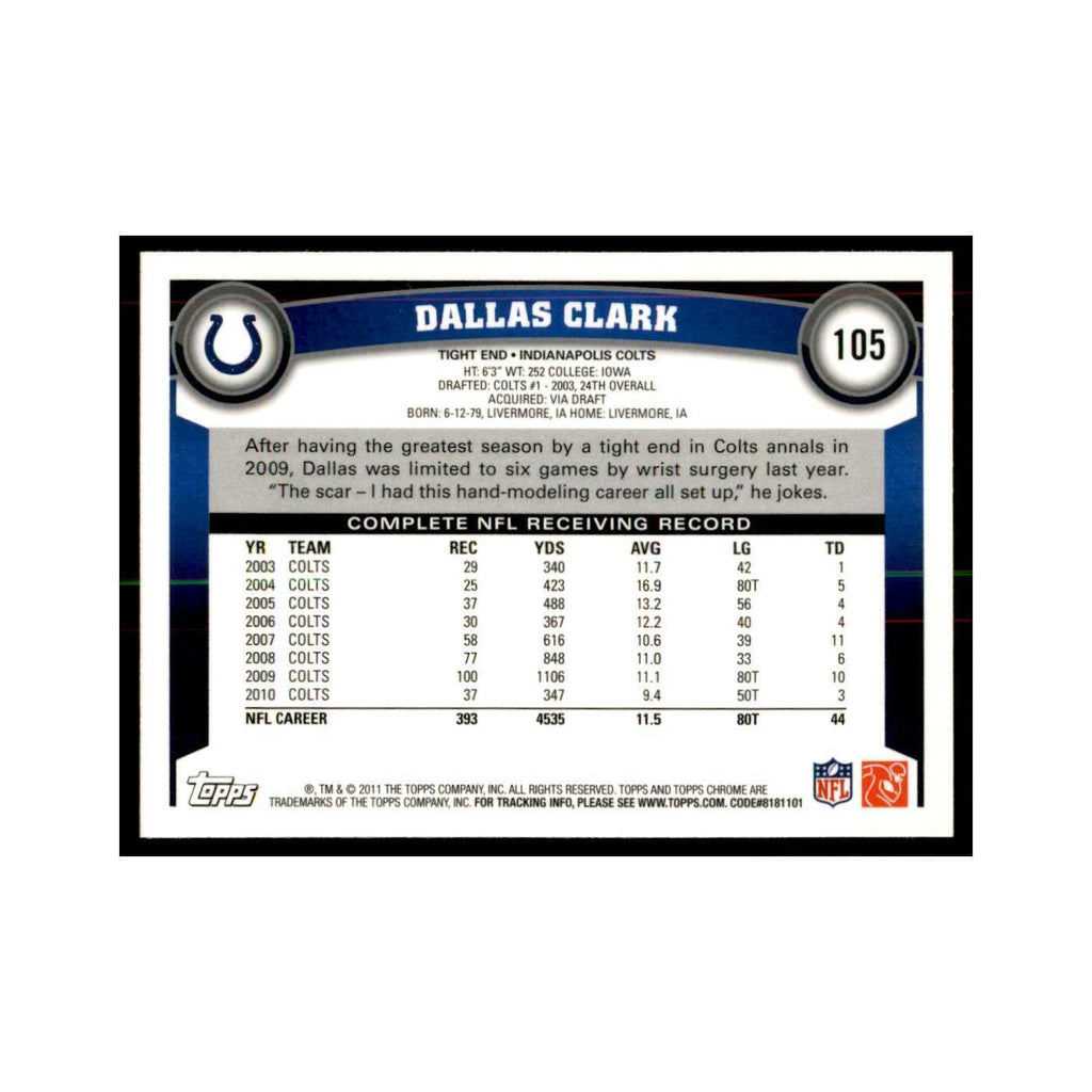 2011 Topps Chrome Dallas Clark Football Cards #105