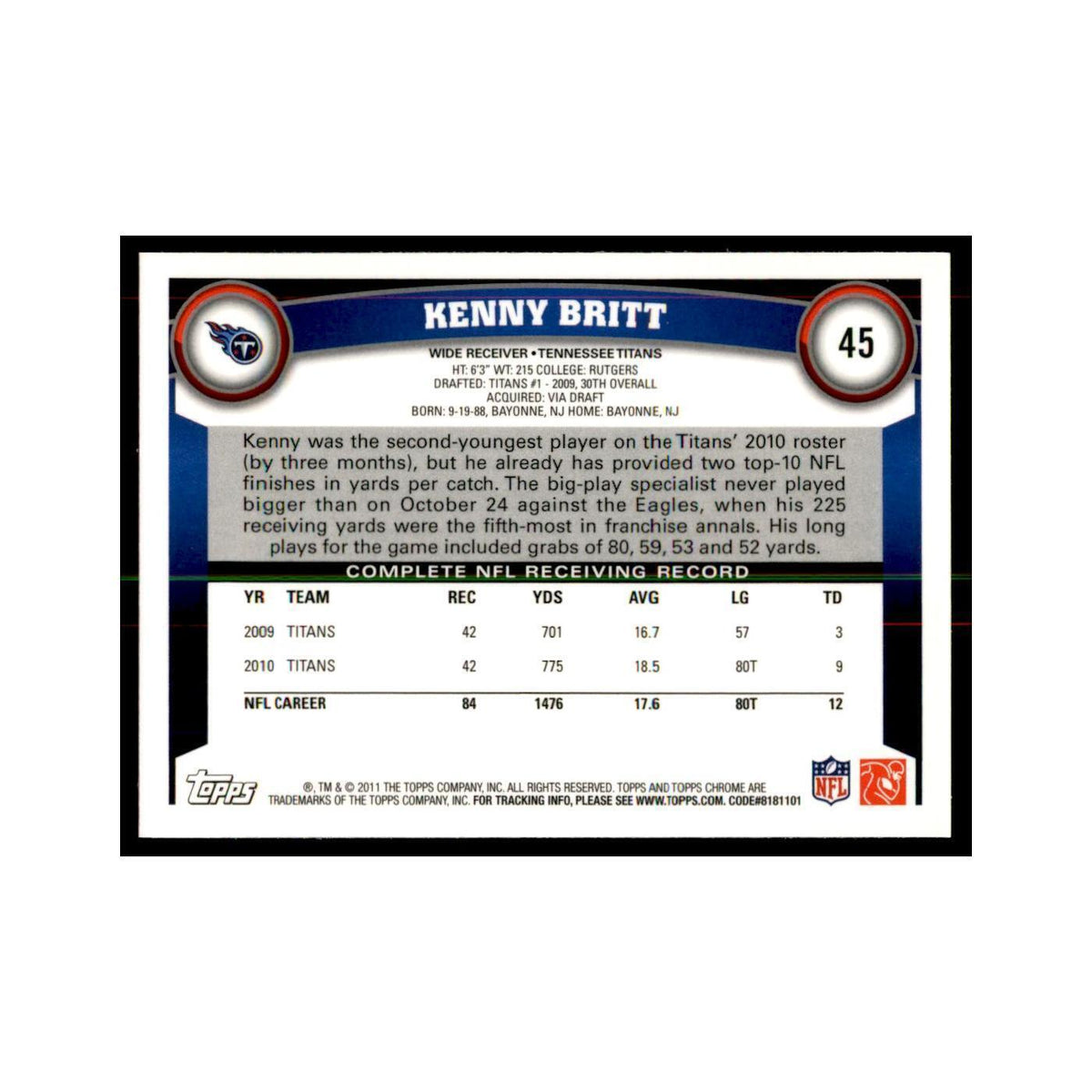 2011 Topps Chrome Kenny Britt Football Cards #45
