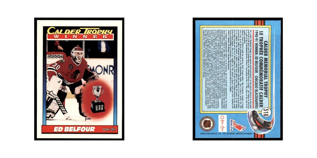 Ed Belfour 1991 O-Pee-Chee #518 Chicago Blackhawks Hockey Card NM