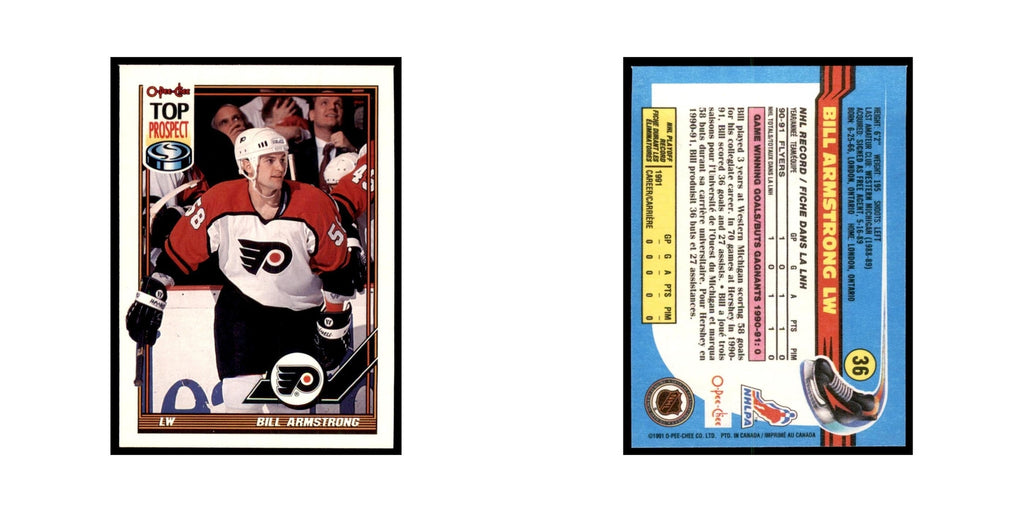 Bill Armstrong Rookie 1991 O-Pee-Chee #36 Philadelphia Flyers Hockey Card NM