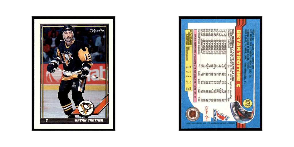 Bryan Trottier 1991 O-Pee-Chee #472 Pittsburgh Penguins Hockey Card NM