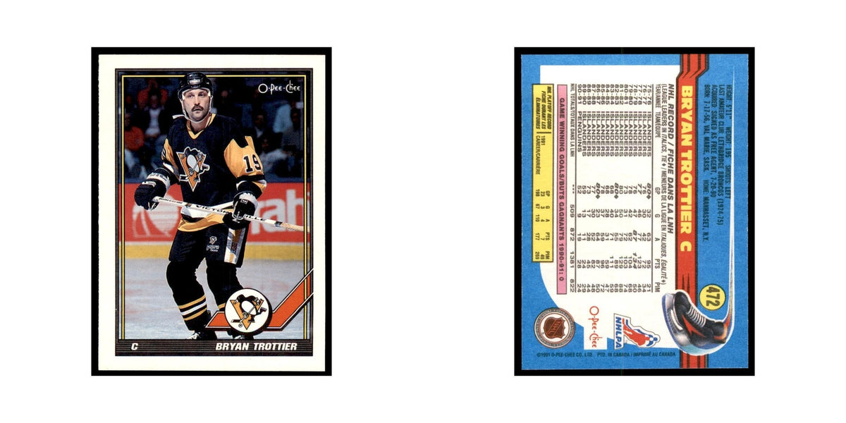 Bryan Trottier 1991 O-Pee-Chee #472 Pittsburgh Penguins Hockey Card NM