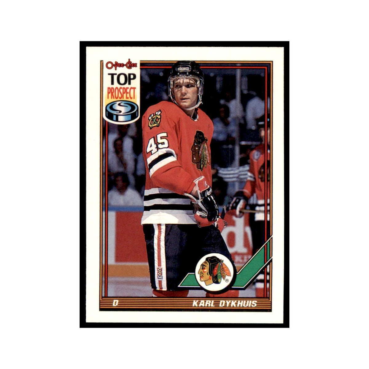 Karl Dykhuis 1991 O-Pee-Chee #172 Chicago Blackhawks Hockey Card NM