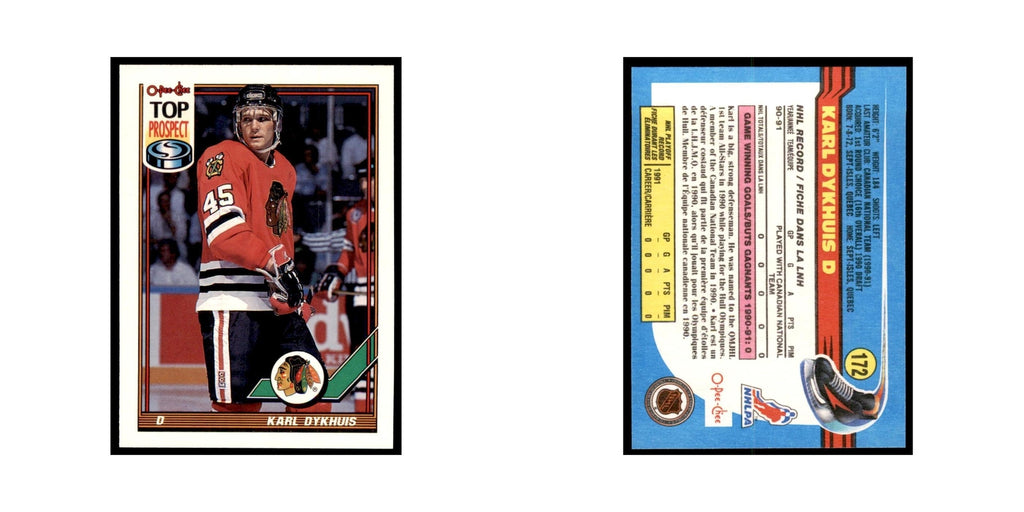Karl Dykhuis 1991 O-Pee-Chee #172 Chicago Blackhawks Hockey Card NM