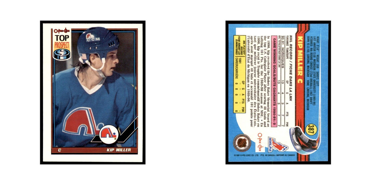 Kip Miller 1991 O-Pee-Chee #387 Quebec Nordiques Hockey Card NM
