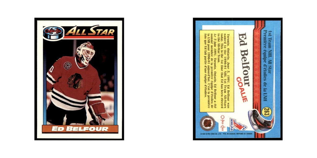 Ed Belfour 1991 O-Pee-Chee #263 Chicago Blackhawks Hockey Card NM