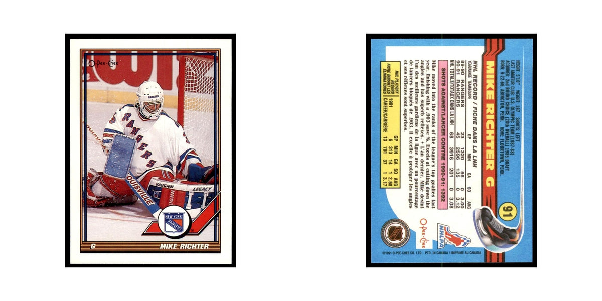 Mike Richter 1991 O-Pee-Chee #91 New York Rangers Hockey Card NM