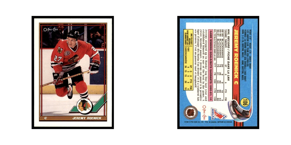 Jeremy Roenick 1991 O-Pee-Chee #106 Chicago Blackhawks Hockey Card NM