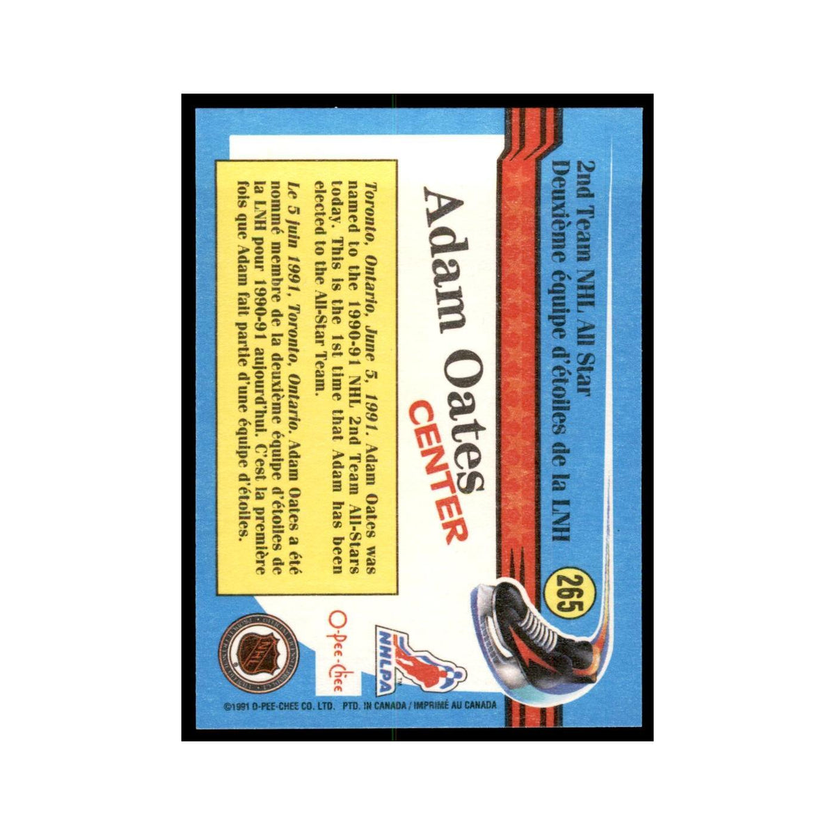 Adam Oates 1991 O-Pee-Chee #265 St. Louis Blues Hockey Card NM