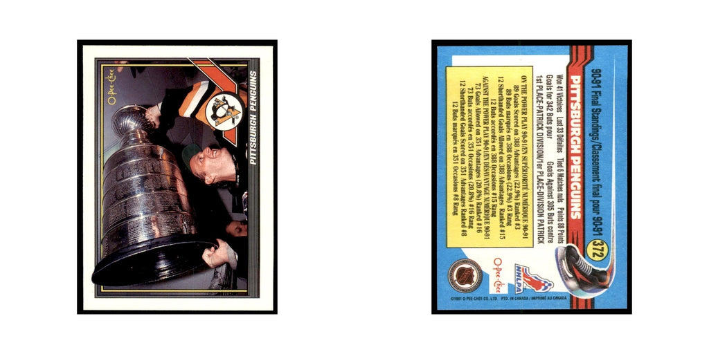 Pittsburgh Penguins 1991 O-Pee-Chee #372 Pittsburgh Penguins Hockey Card NM