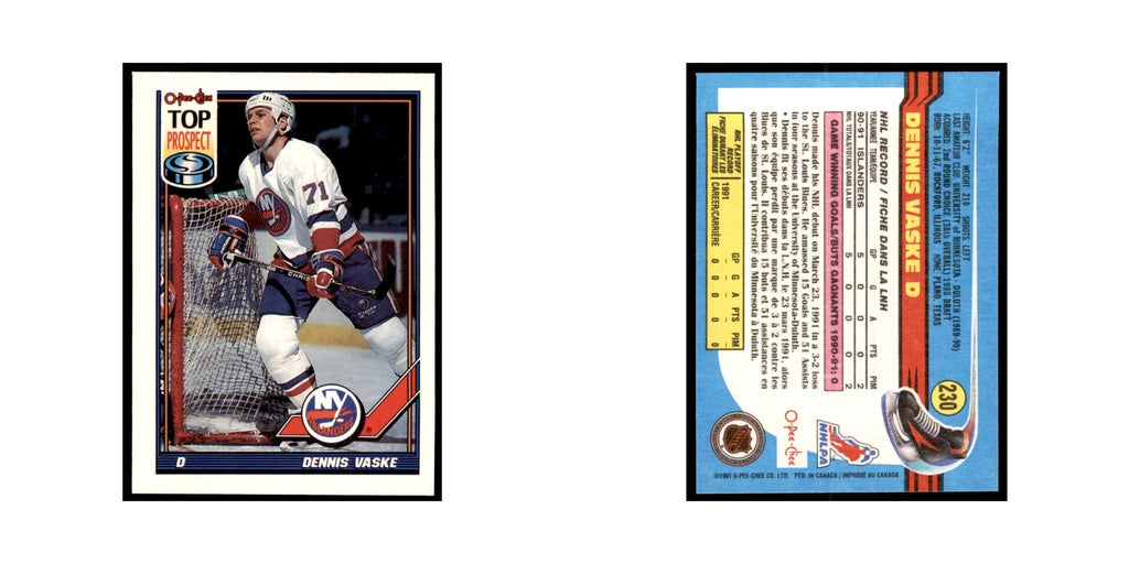 Dennis Vaske Rookie 1991 O-Pee-Chee #230 New York Islanders Hockey Card NM