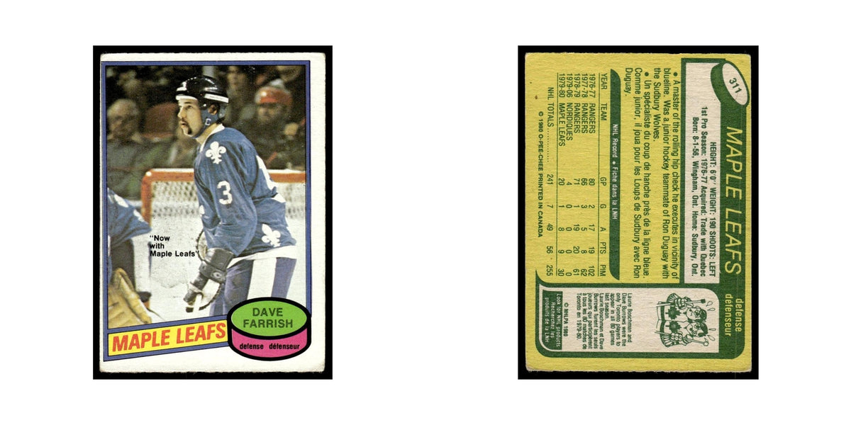 Dave Farrish 1980 O-Pee-Chee #311 Toronto Maple Leafs Hockey Card VG