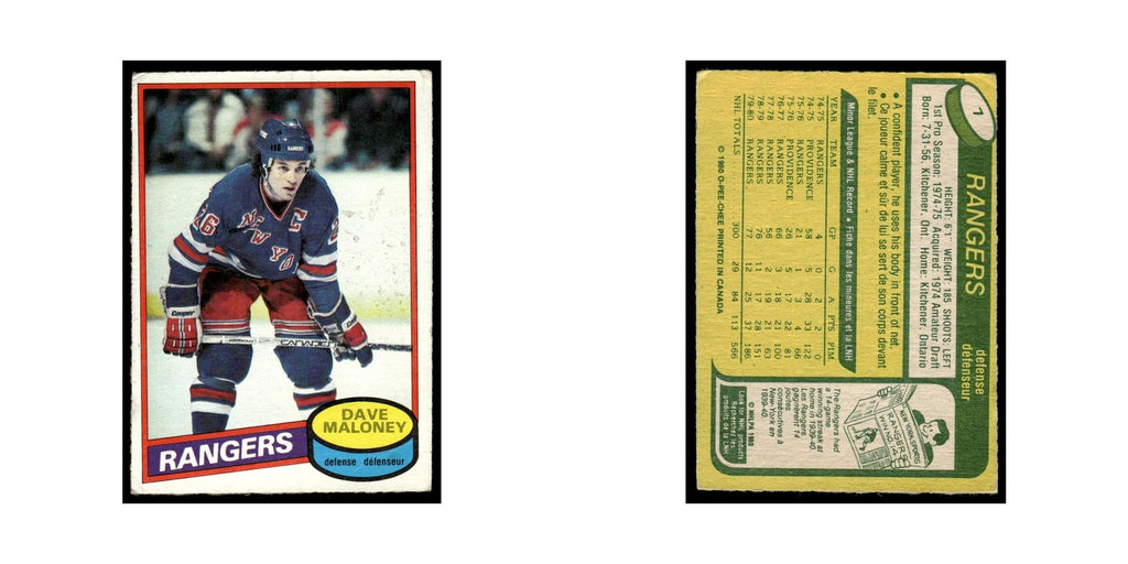Dave Maloney 1980 O-Pee-Chee #7 New York Rangers Hockey Card VG