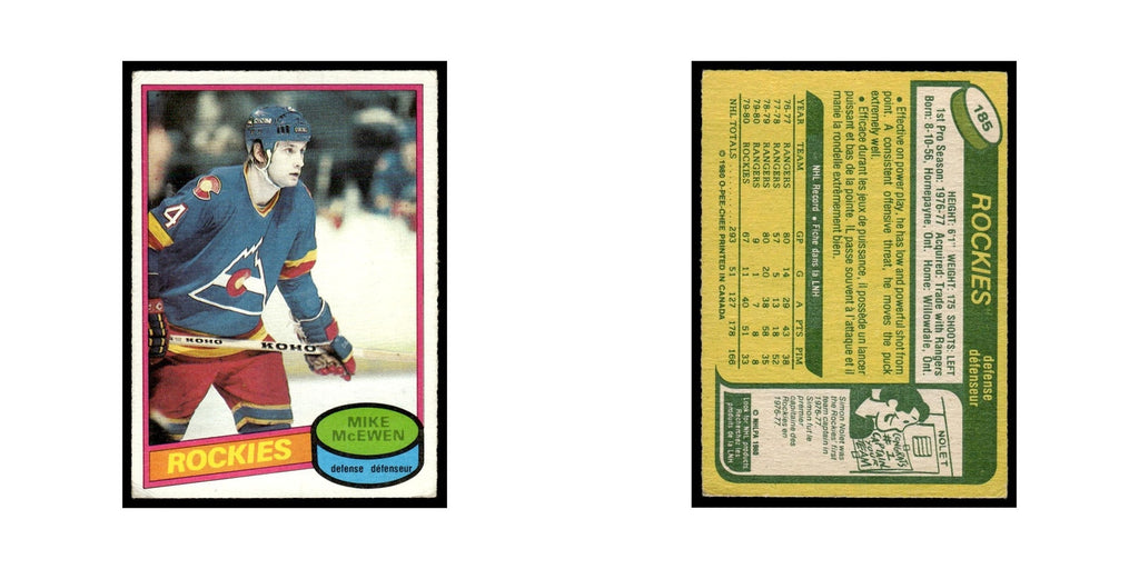 Mike McEwen 1980 O-Pee-Chee #185 Colorado Rockies Hockey Card VG