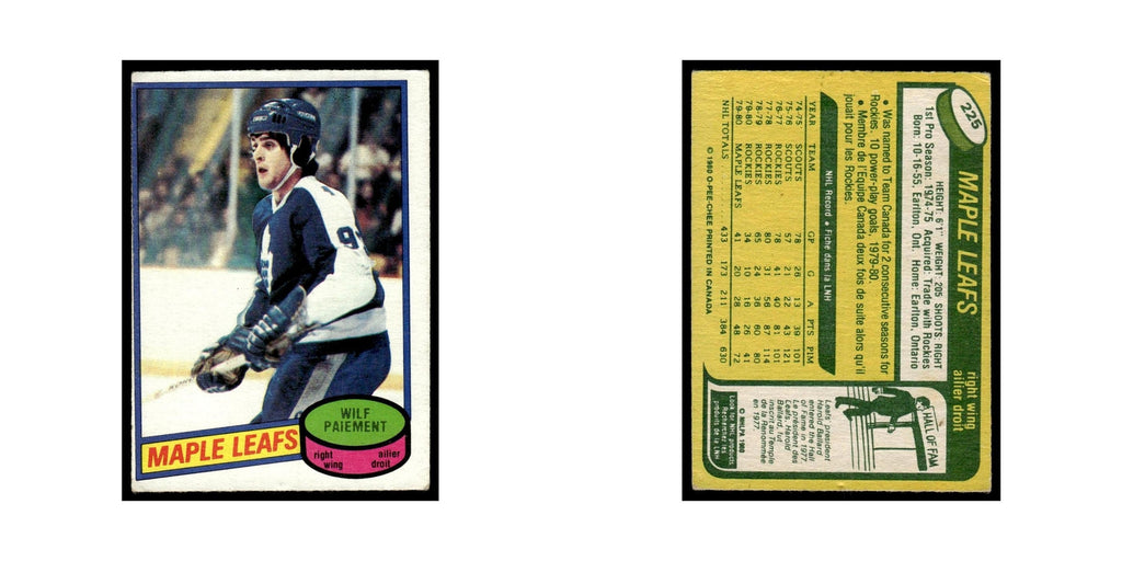 Wilf Paiement 1980 O-Pee-Chee #225 Toronto Maple Leafs Hockey Card VG