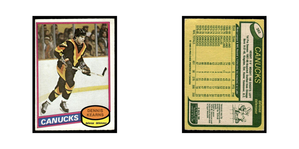 Dennis Kearns 1980 O-Pee-Chee #392 Vancouver Canucks Hockey Card VG