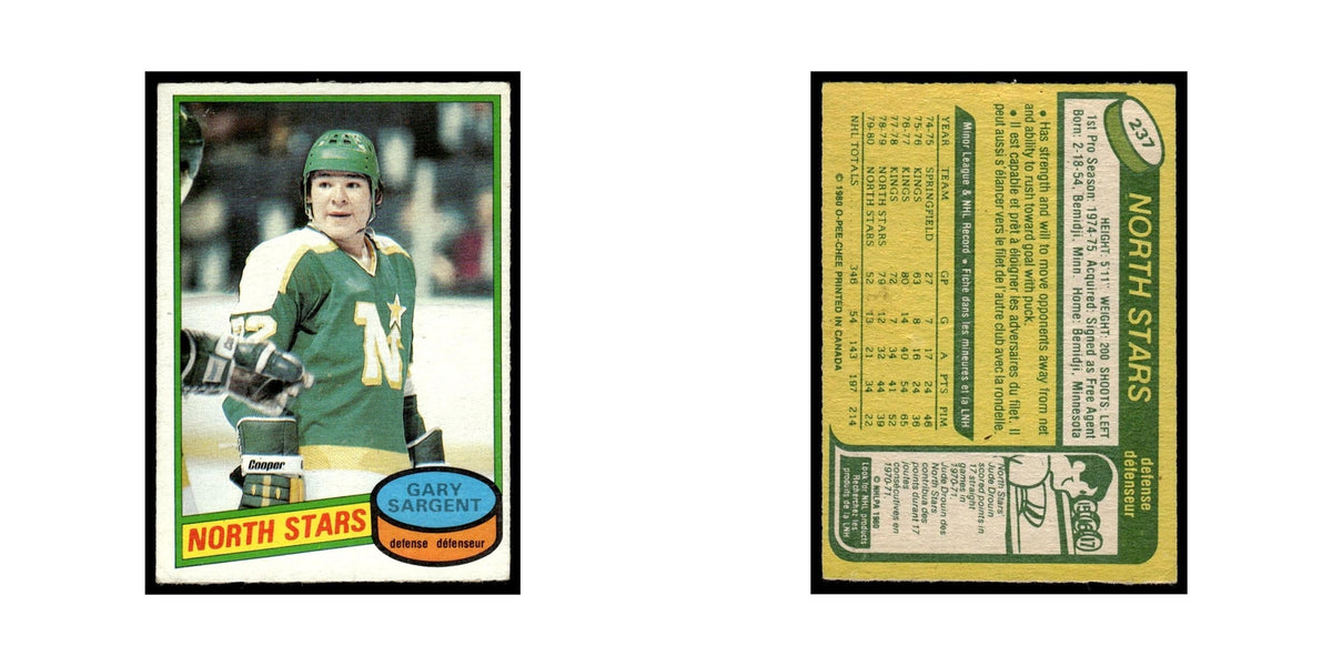 Gary Sargent 1980 O-Pee-Chee #237 Minnesota North Stars Hockey Card VG