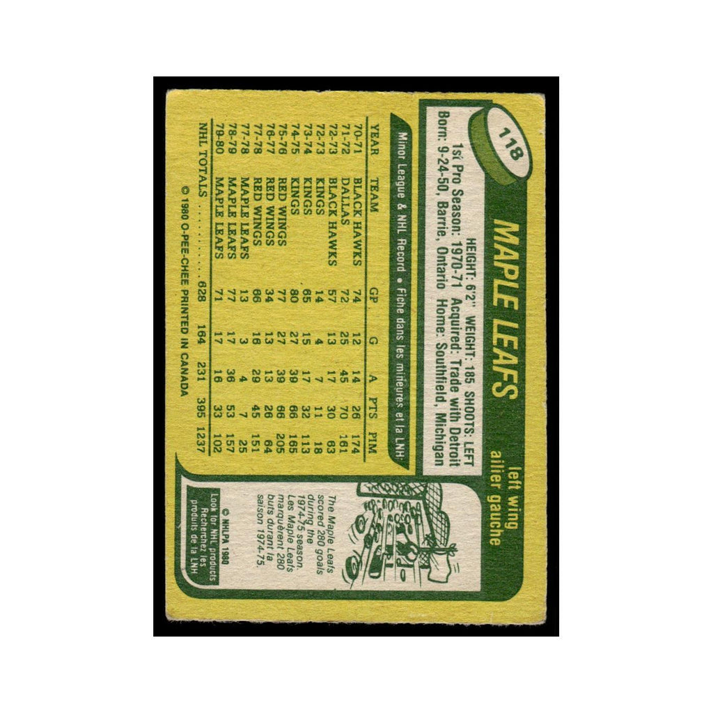 Dan Maloney 1980 O-Pee-Chee #118 Toronto Maple Leafs Hockey Card VG